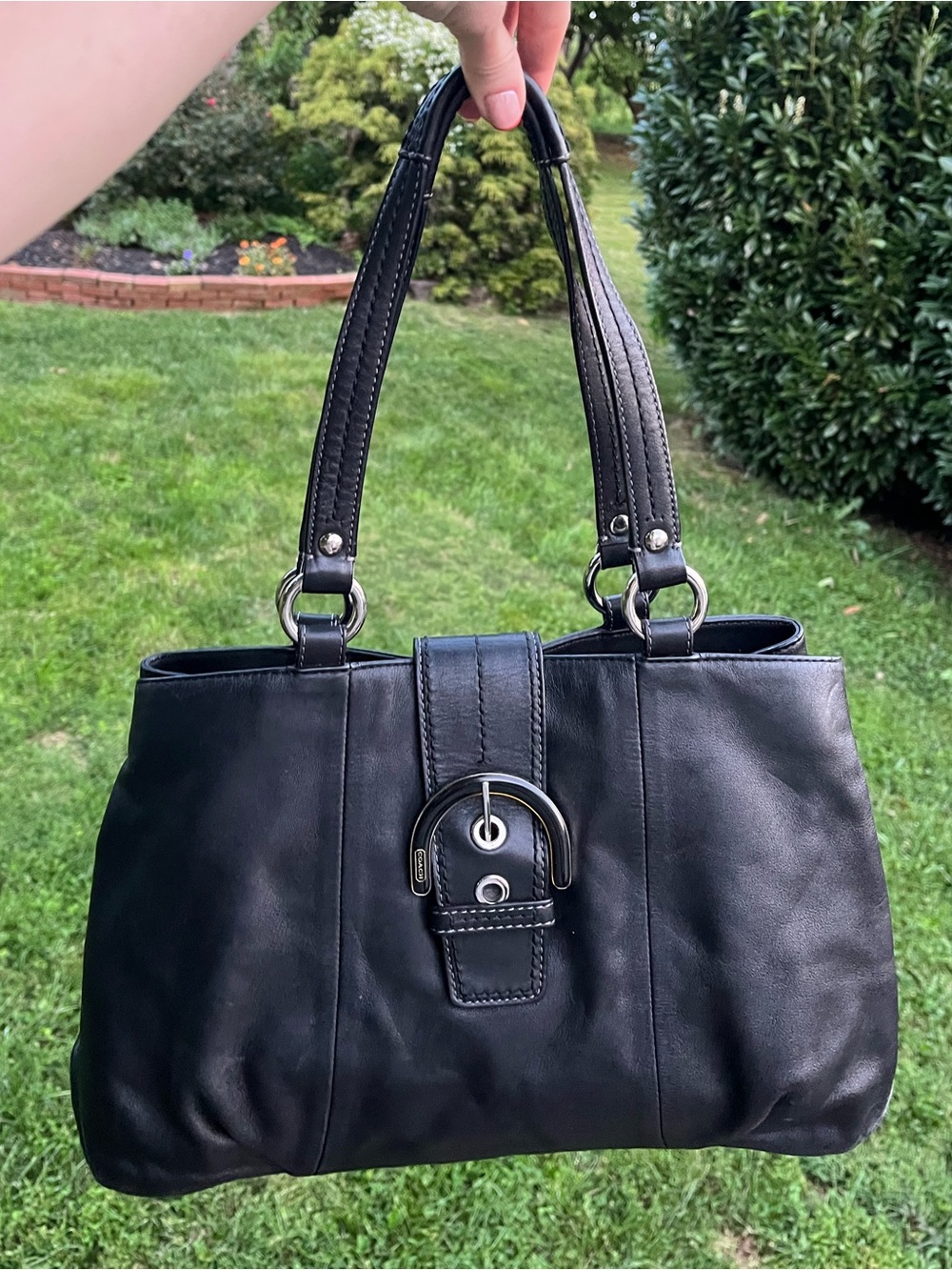 Vintage Coach Black Leather Soho East West Carryall Shoulder Bag
